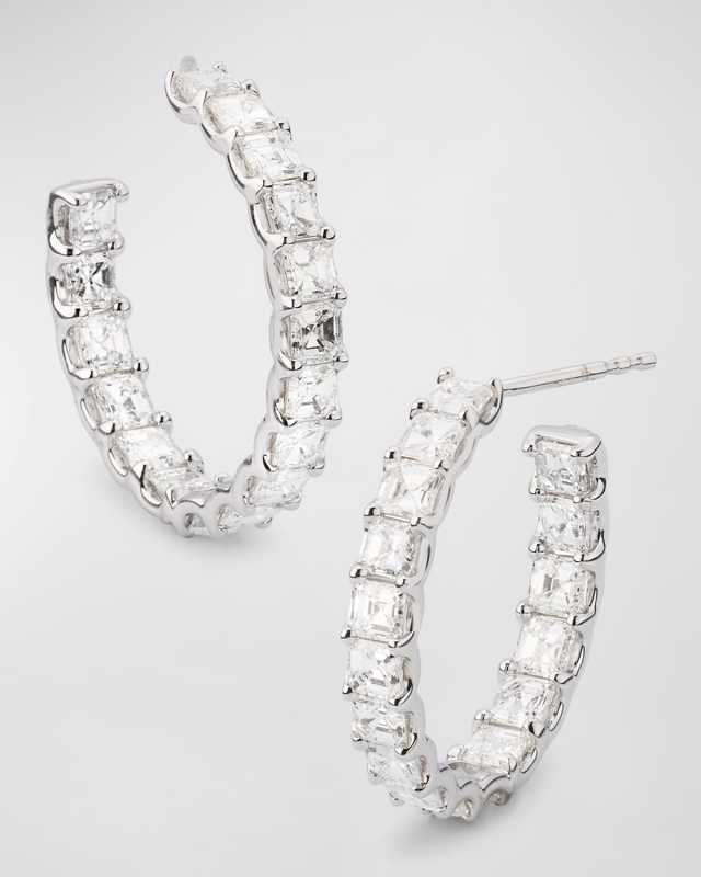 18K White Gold Inside Out Diamond Hoop Earrings, 5.10tcw, 1"L