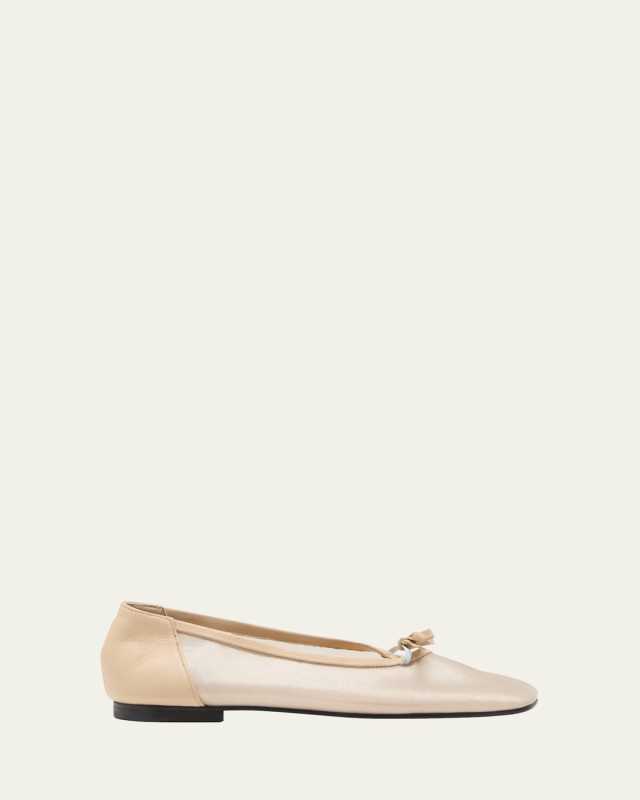 Nabi Leather Mesh Bow Ballerina Flats