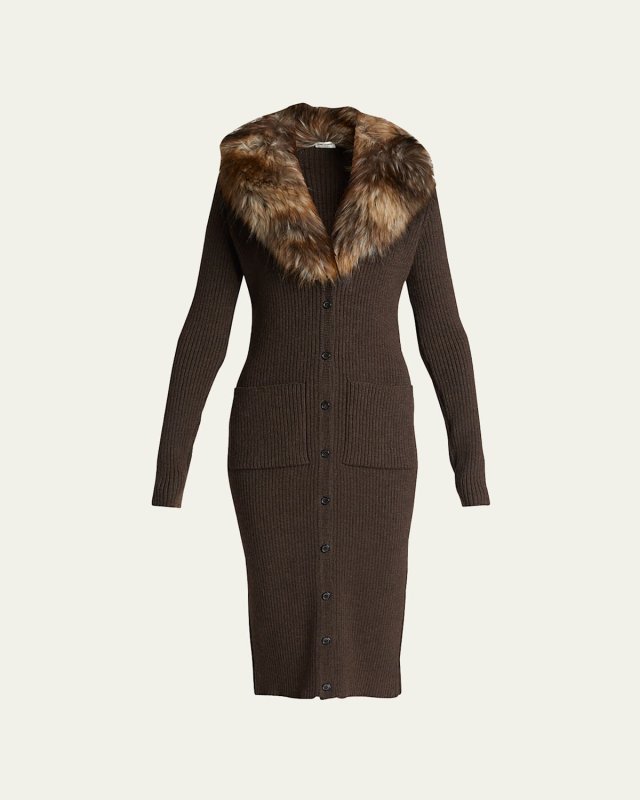 Lamb-Shearling Wool Midi Sweater Dress