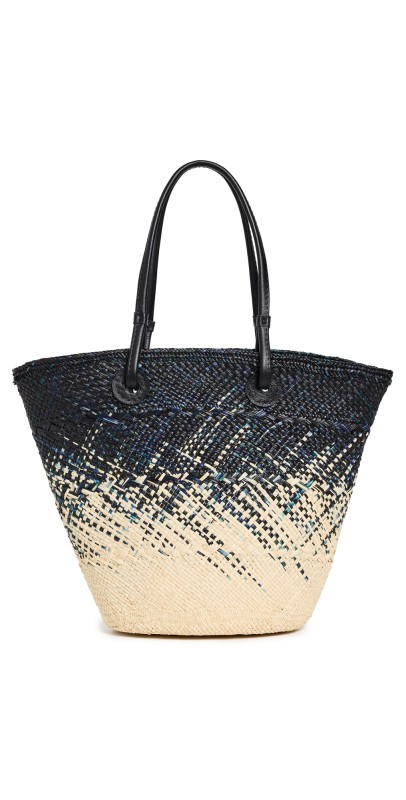 Sensi Studio Baby Ombré Basket Small Tote Natural/Black Straw/Black Leat