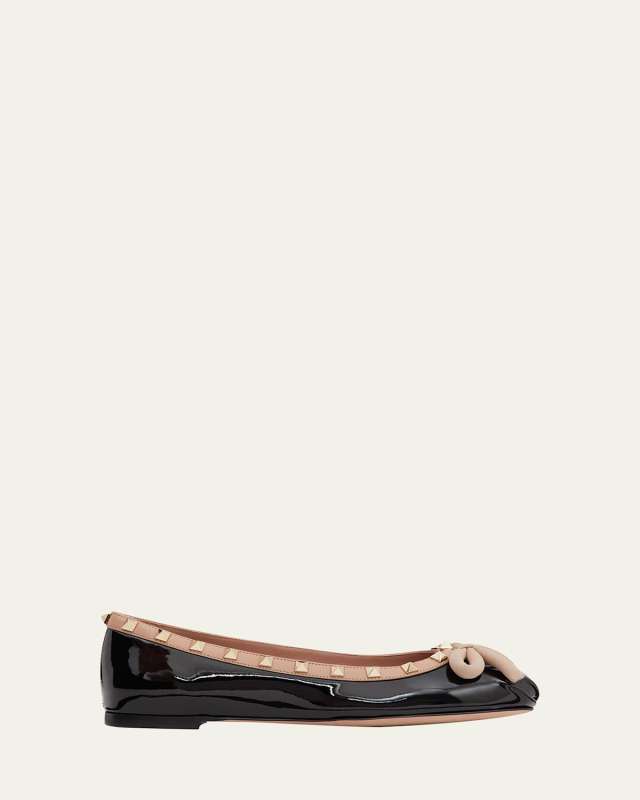 Rockstud Patent Bow Ballerina Flats