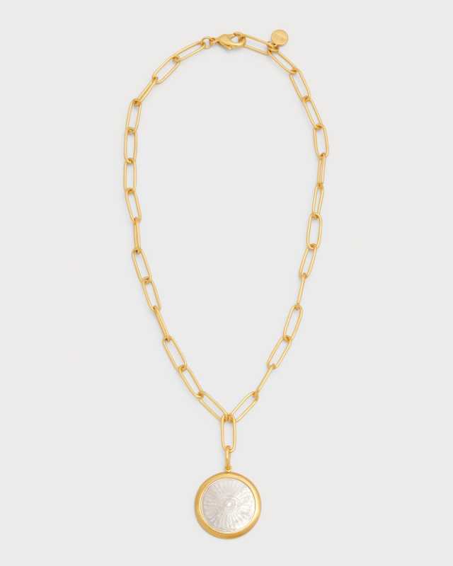 Carved Mother-Of-Pearl Paperclip Chain Necklace