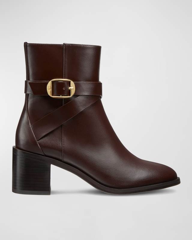 Esme Leather Buckle Zip Booties