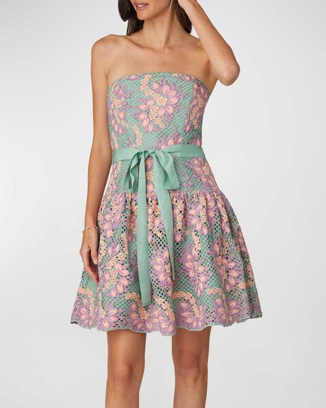 Strapless Floral Lace Mini Dress