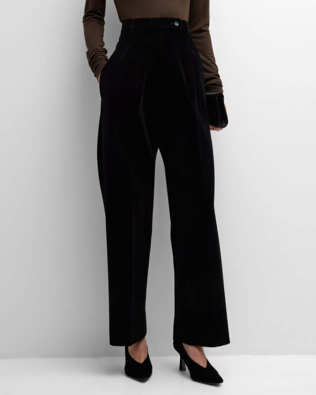High Rise Straight Velvet Trousers