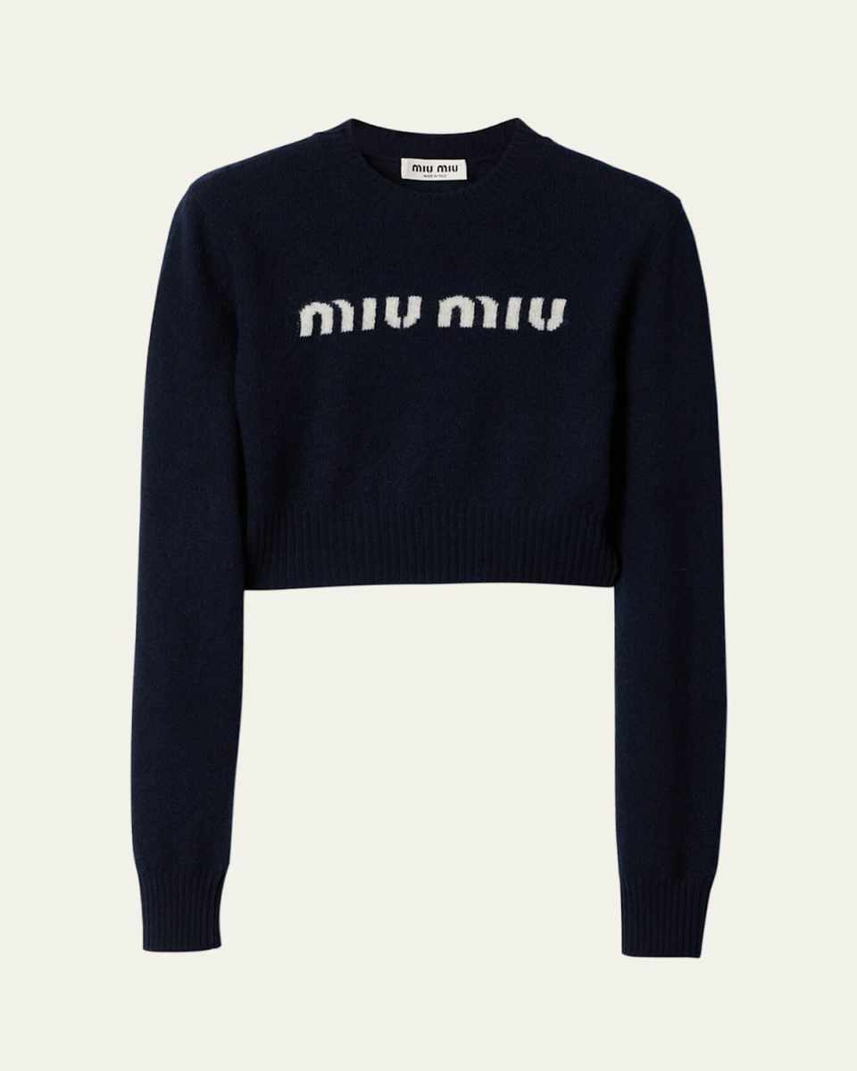 Logo Intarsia Cashmere Wool Crop Sweater