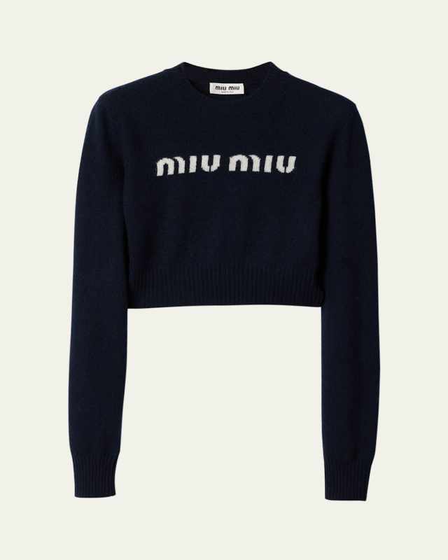 Logo Intarsia Cashmere Wool Crop Sweater