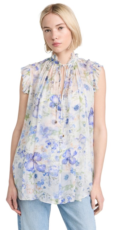 Zimmermann Natura Frilled Tank Blue Garden Print