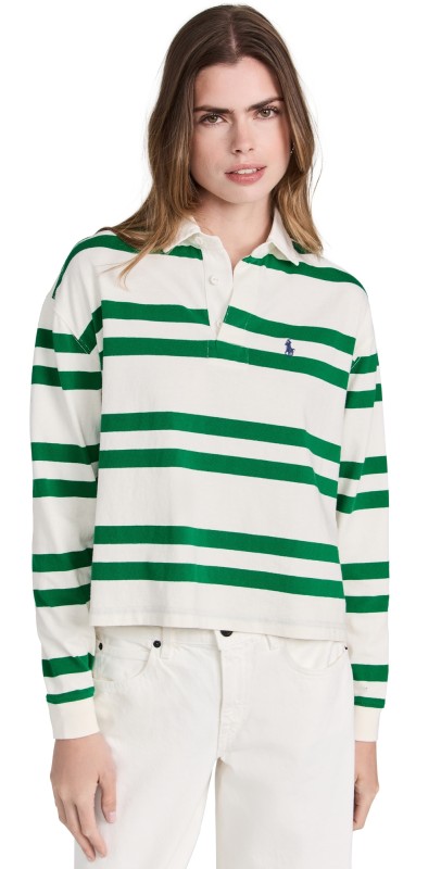 Polo Ralph Lauren Vintage Jersey Rugby Tee Deckwash White/Hillside Green