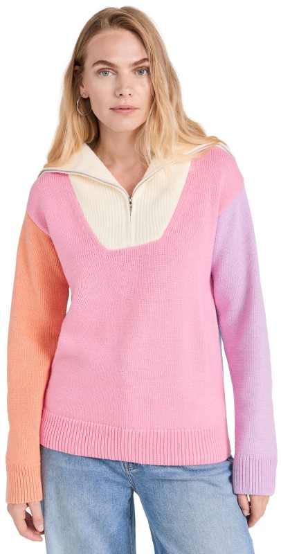 English Factory Colorblock Zip Pullover Sweater Multi