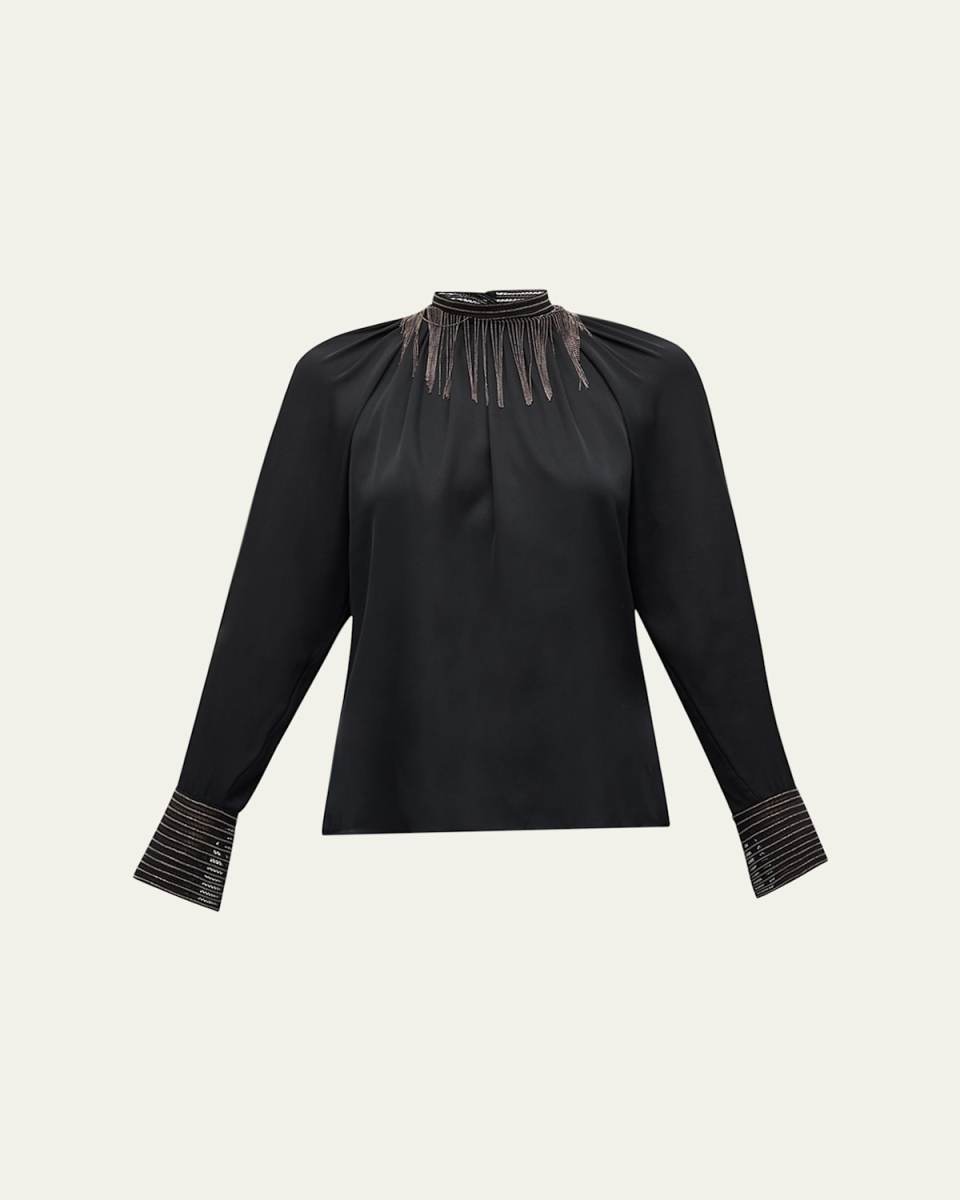 Long-Sleeve Blouse with Chain Neck Detail