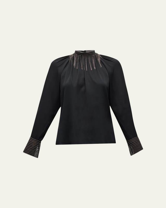 Long-Sleeve Blouse with Chain Neck Detail
