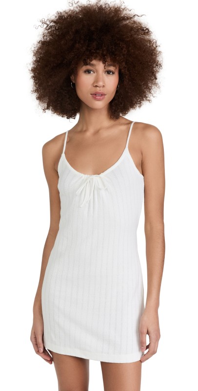 Leset Pointelle Tie Front Dress White