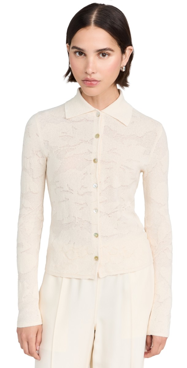 Vince Textured Floral Button Up Ivory
