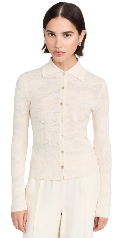 Vince Textured Floral Button Up Ivory