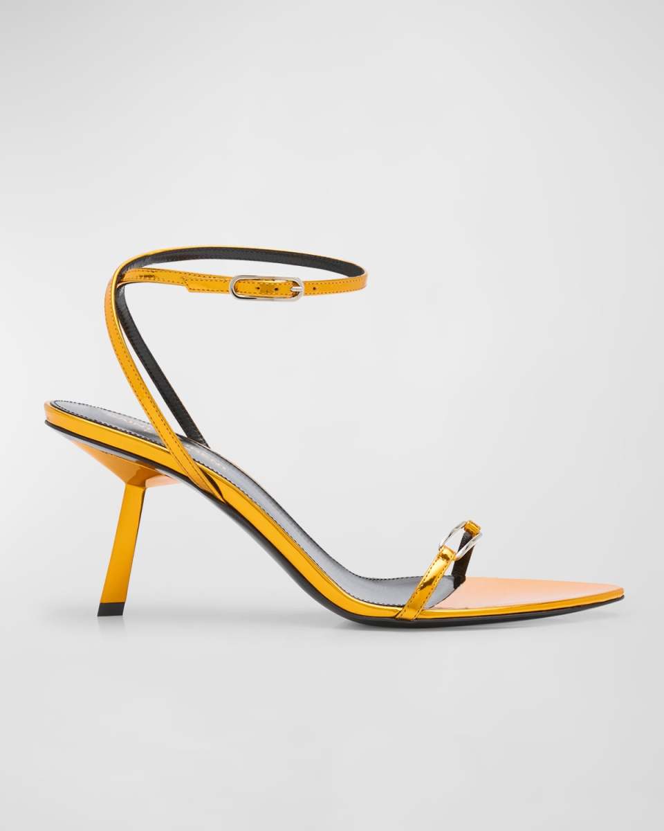 Sleek Mirror Ankle-Strap Kitty Sandals
