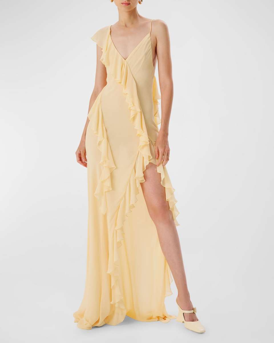 Olivialle Ruffle Chiffon Slit Gown