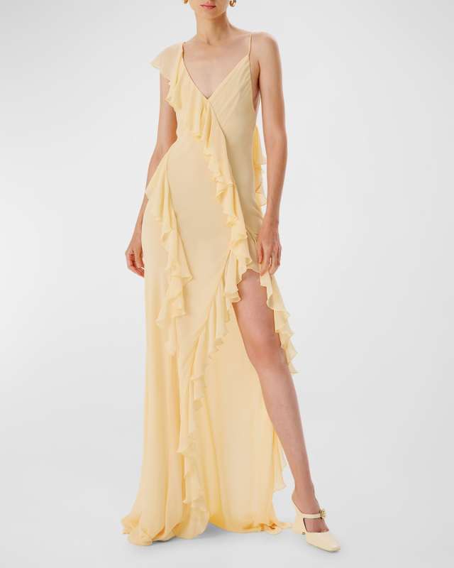 Olivialle Ruffle Chiffon Slit Gown