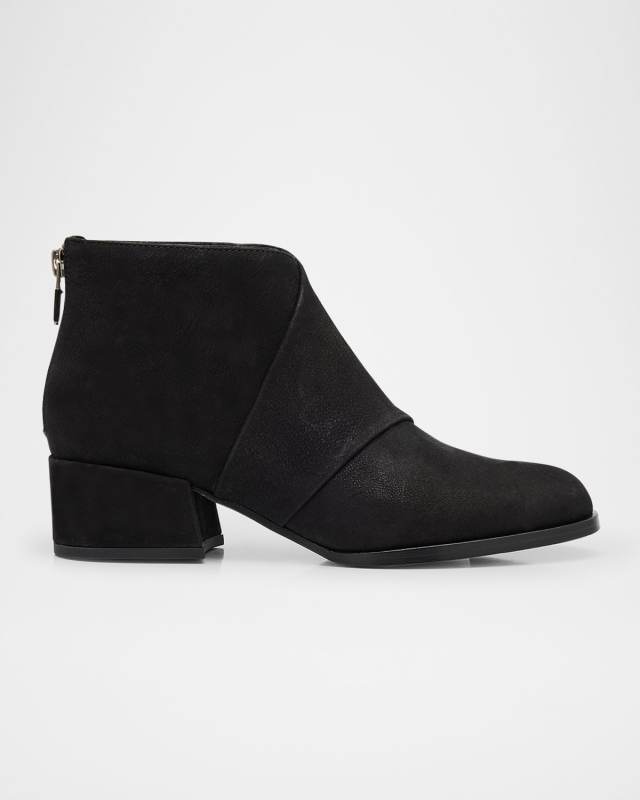 Leather Zip Block-Heel Booties