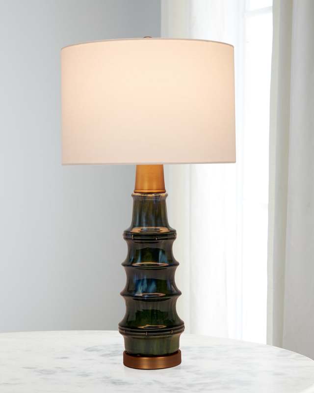 Ceramic 29" Table Lamp with Brass Accents and Linen Shade
