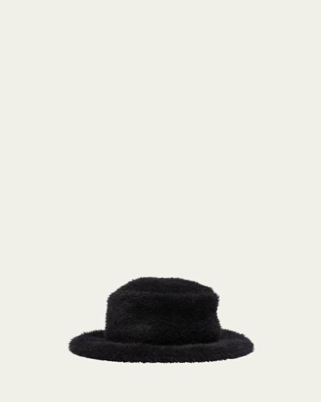 Embroidered Faux Fur Bucket Hat