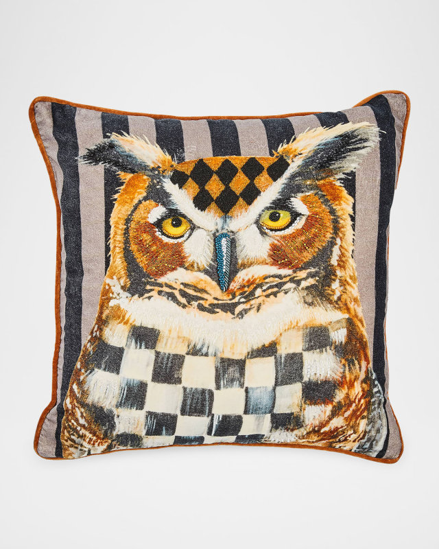 Autumnology Check Owl Throw Pillow, 18"Square