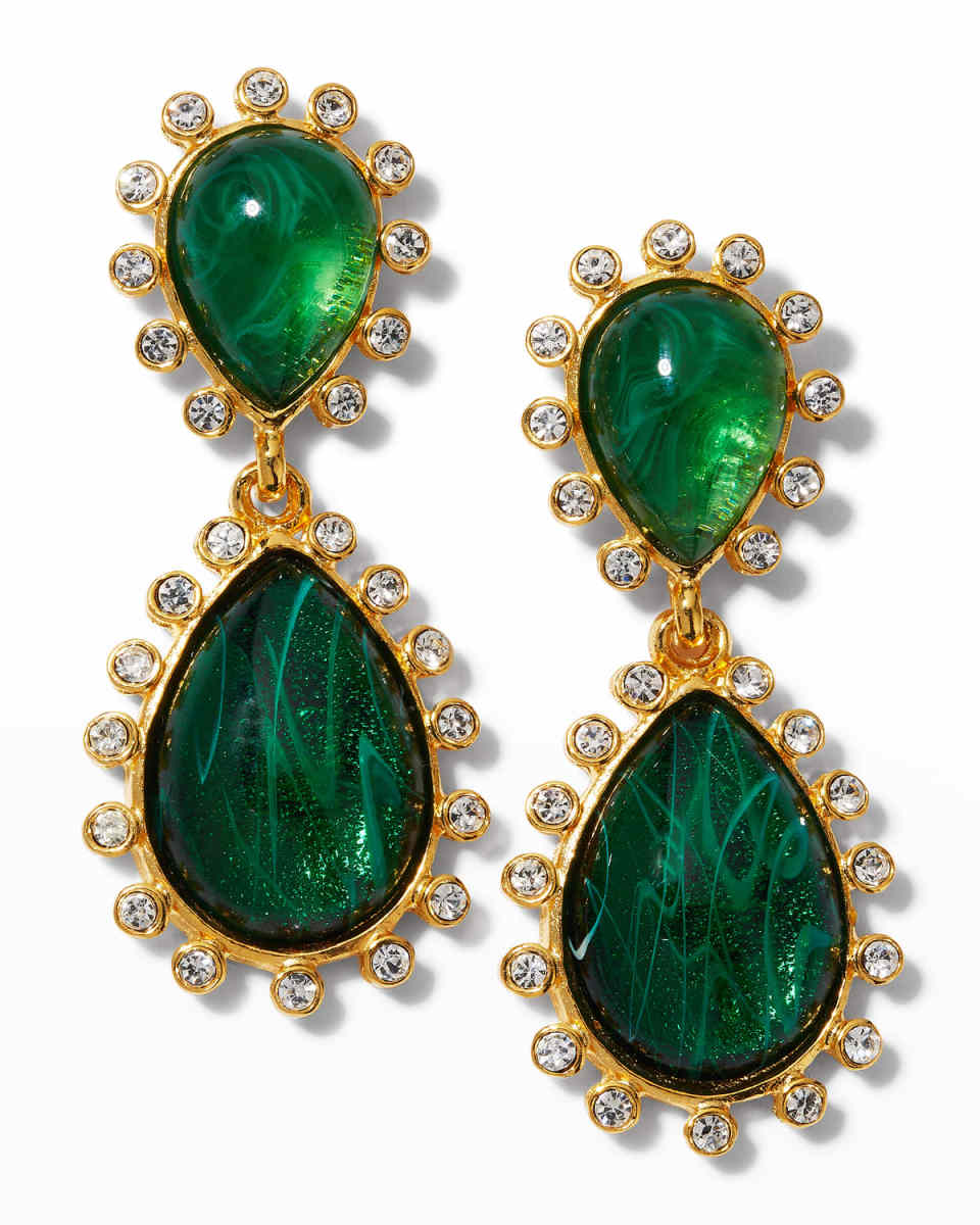 Gold and Crystal Flawed Emerald Teardrop Drop Post Earrings