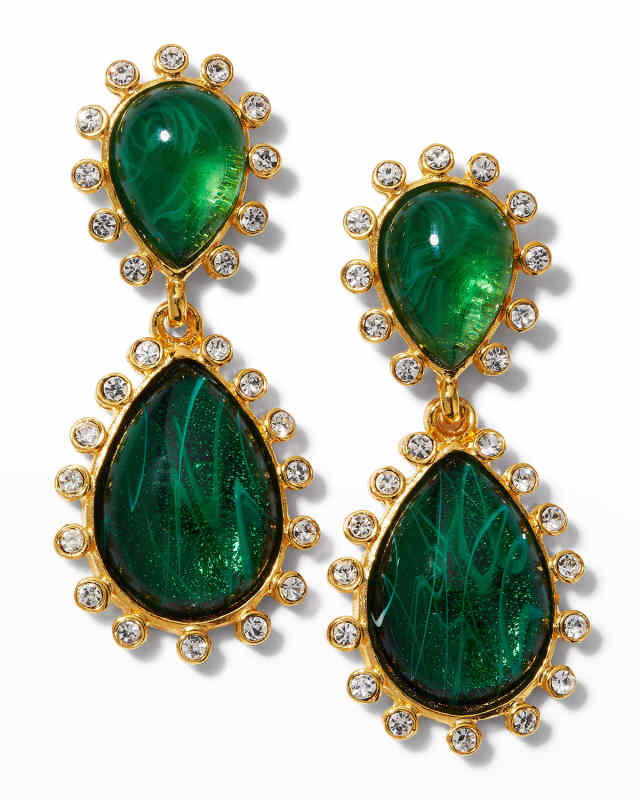 Gold and Crystal Flawed Emerald Teardrop Drop Post Earrings