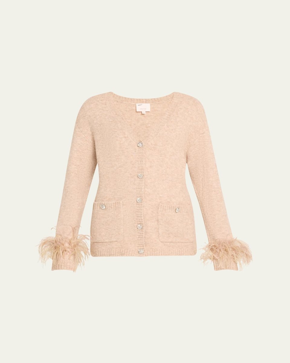 Dreama Marnie Feathered-Cuff Cardigan