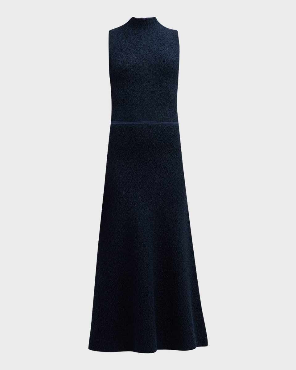 Metallic Mock-Neck Sleeveless Midi Dress