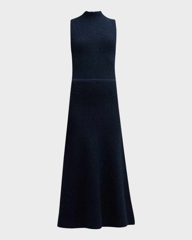 Metallic Mock-Neck Sleeveless Midi Dress