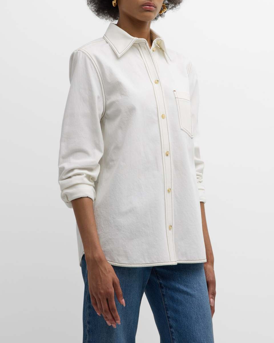 Petite Tumbled Cotton Button-Down Shirt