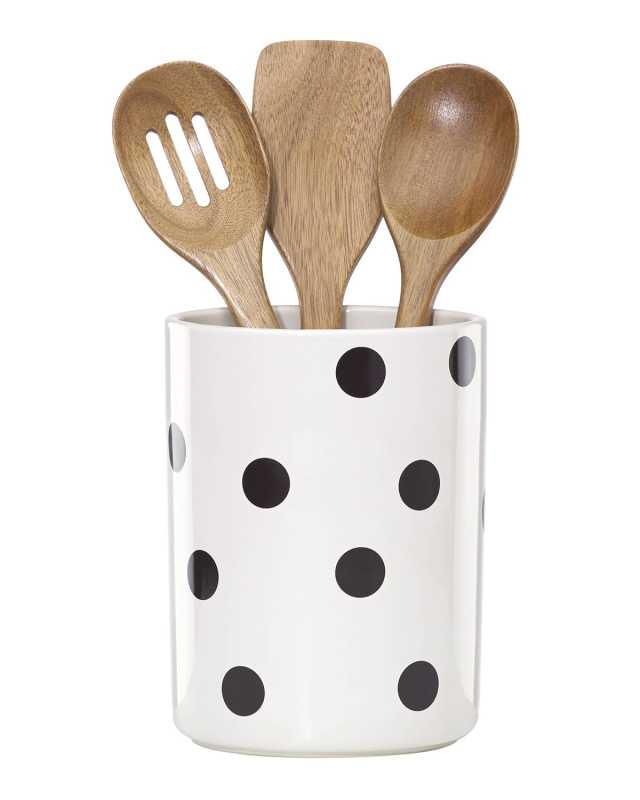 scatter dot utensil crock with servers