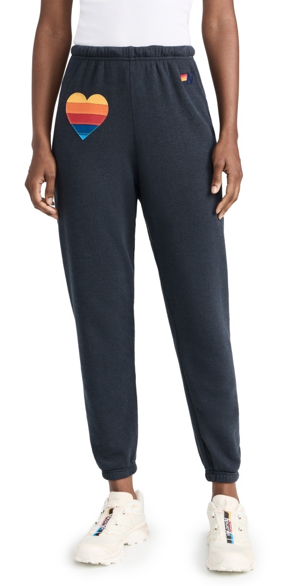 Aviator Nation Rainbow Heart Stitch Sweatpants Charcoal