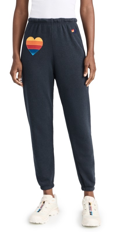 Aviator Nation Rainbow Heart Stitch Sweatpants Charcoal