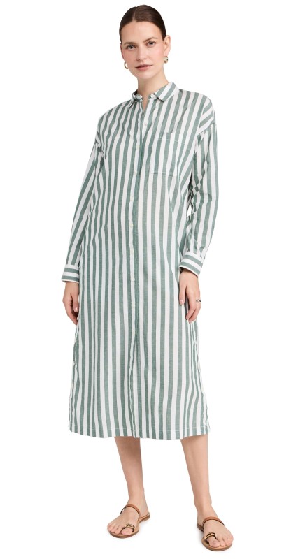 Alex Mill Kerry Shirtdress In Positano Stripe Green/Off White