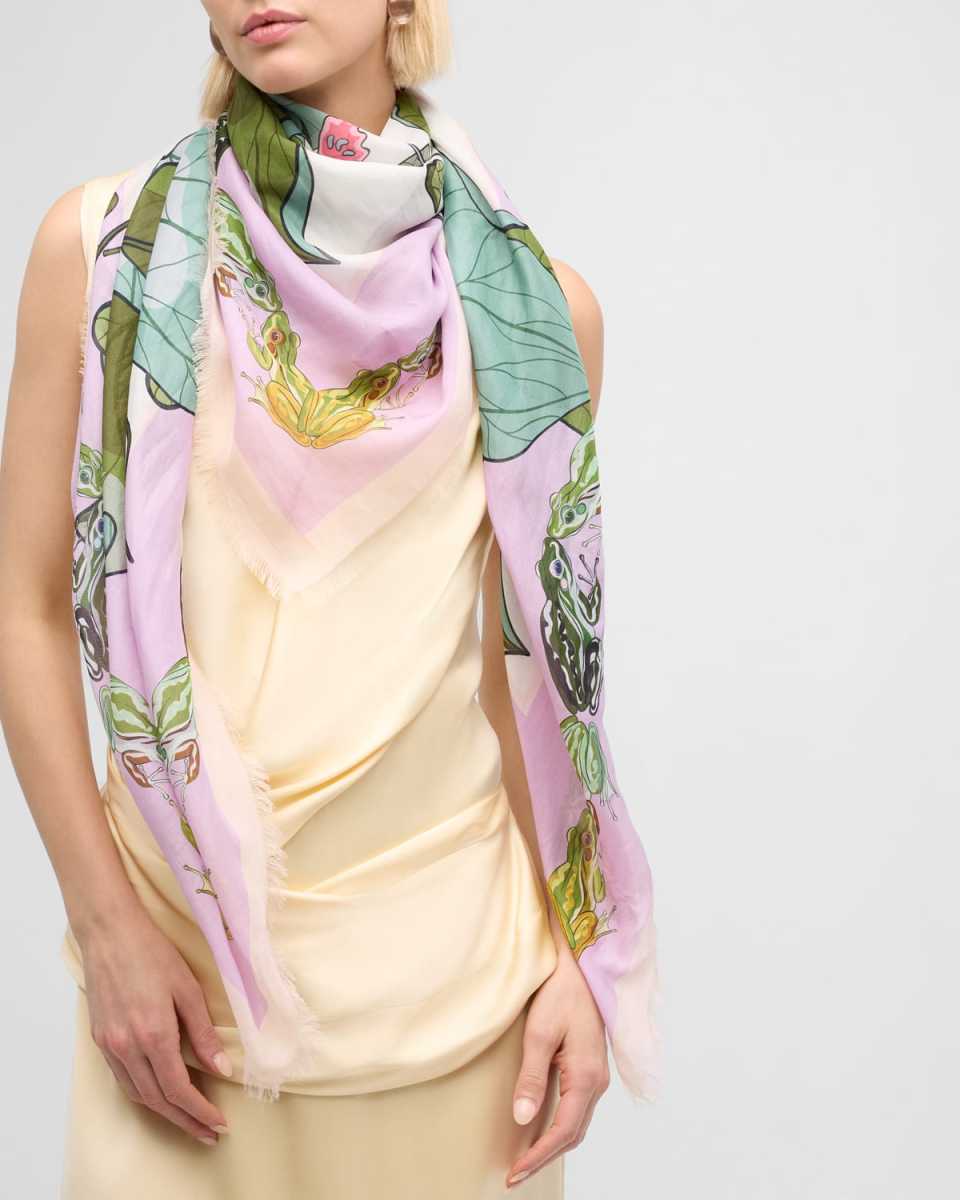 Printed Cotton-Silk Square Scarf