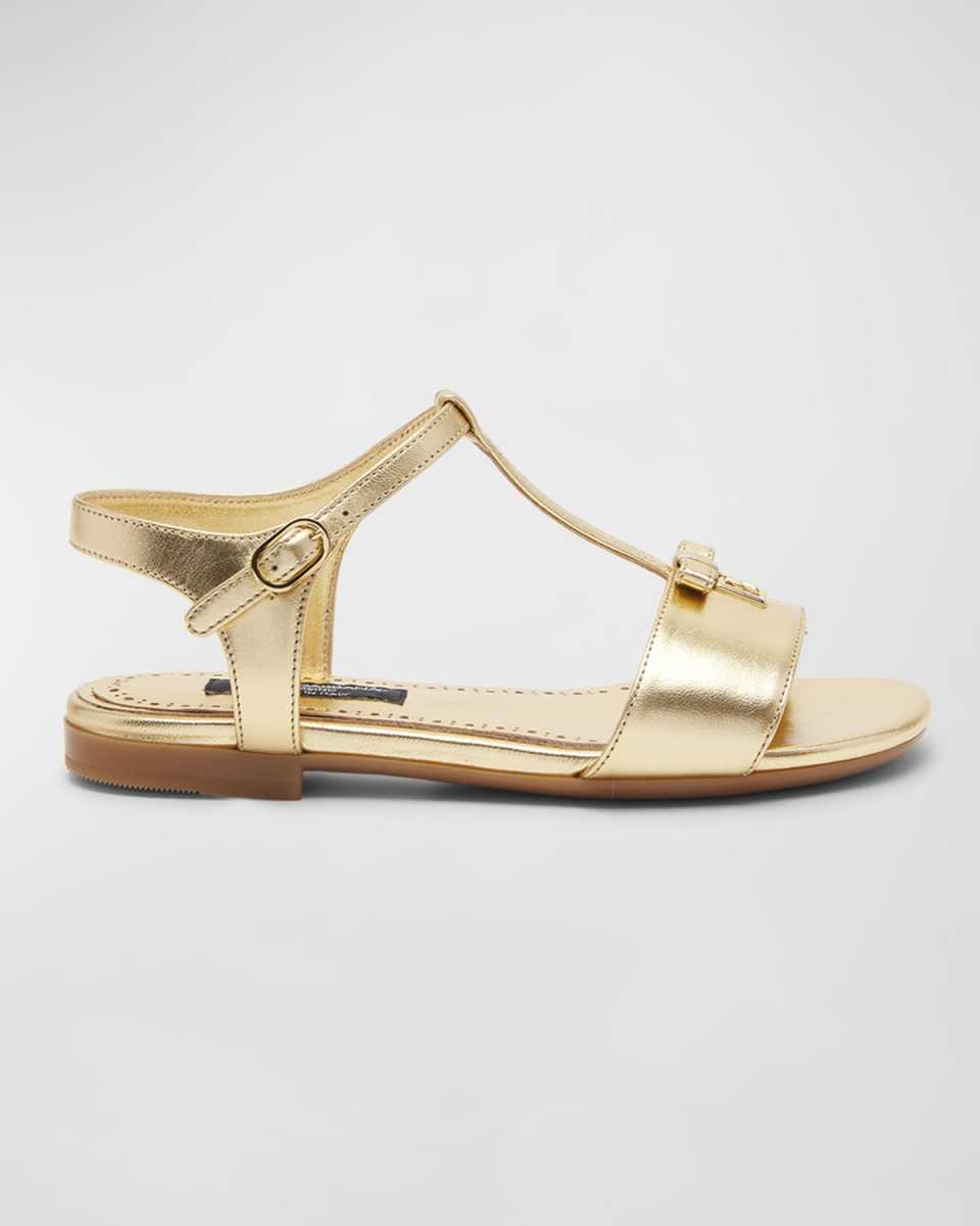 Girl's Strappy Metallic Flat Medallion Sandals, Kids