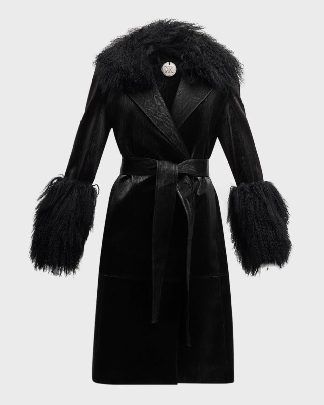 Viv Crinkled Shearling-Trim Coat