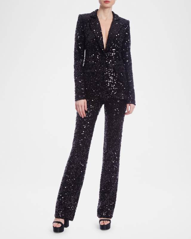 Single-Button Velvet & Sequin Jacket