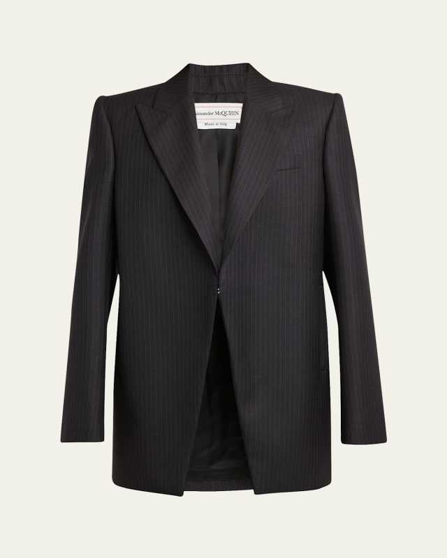 Pinstripe Oversized Wool Blazer