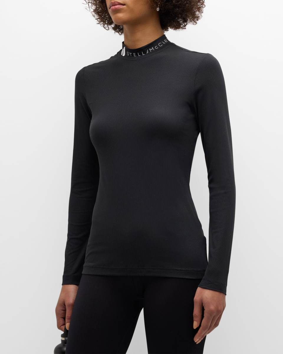 Ribbed Mock-Neck Cutout Long-Sleeve Top