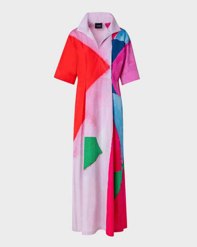Cotton Poplin Spectra Print Midi Dress