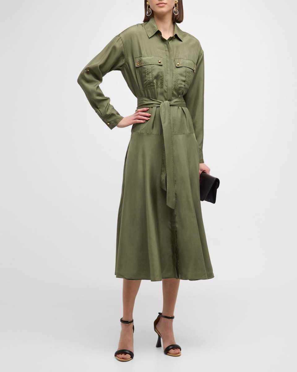 Camille Belted Silk Shirtdress