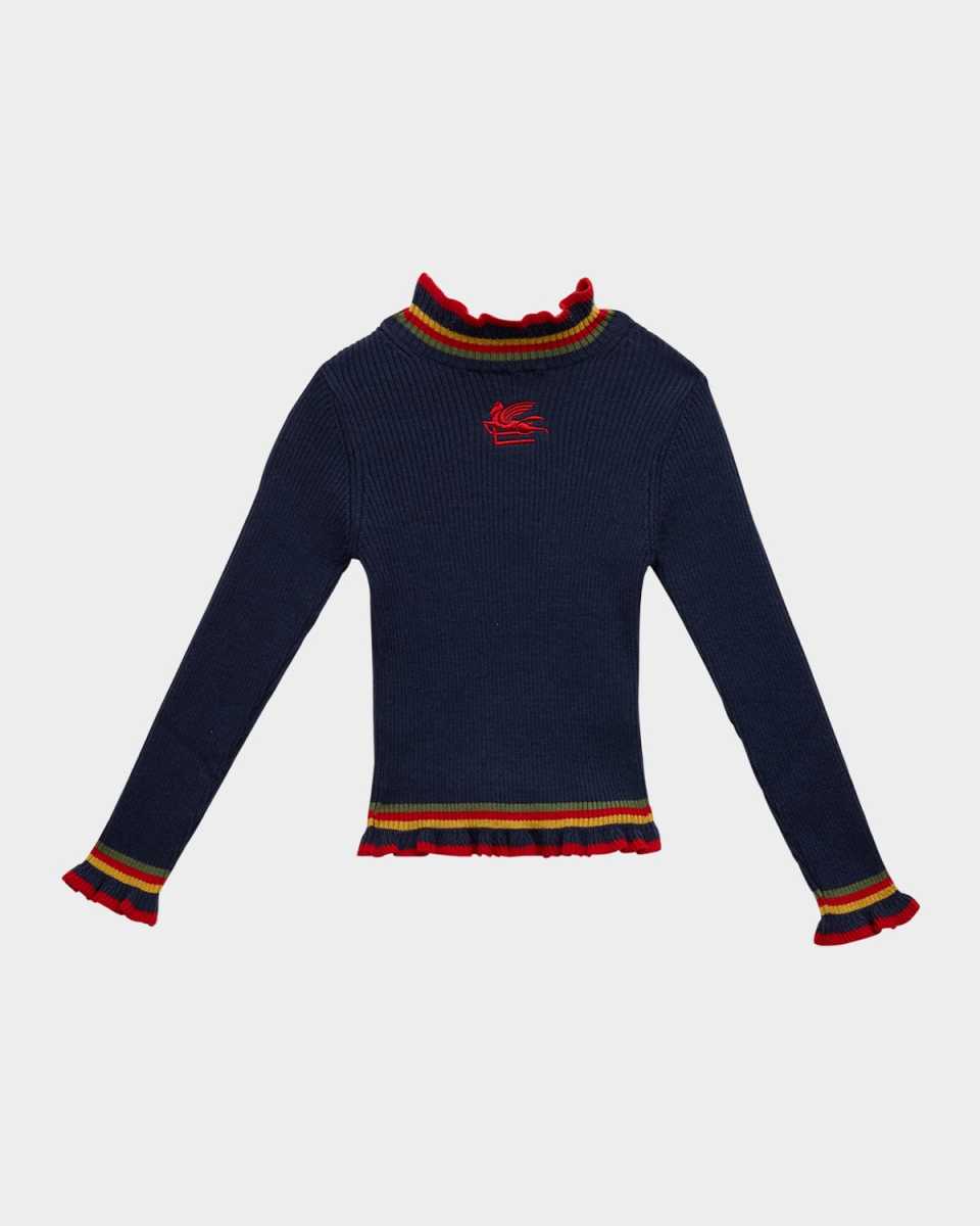 Girl's Striped Knit Sweater W/ Logo Emblem, Size 4-