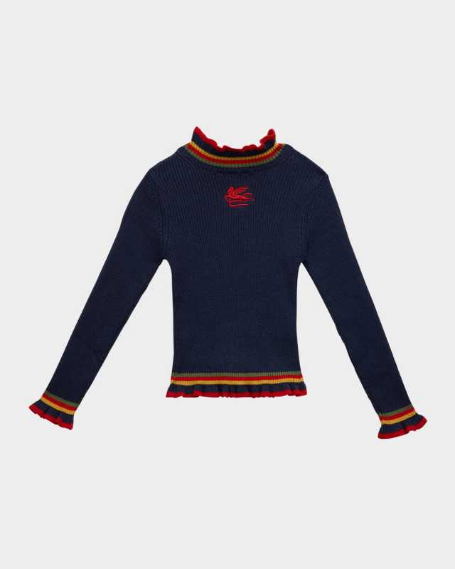 Girl's Striped Knit Sweater W/ Logo Emblem, Size 4-