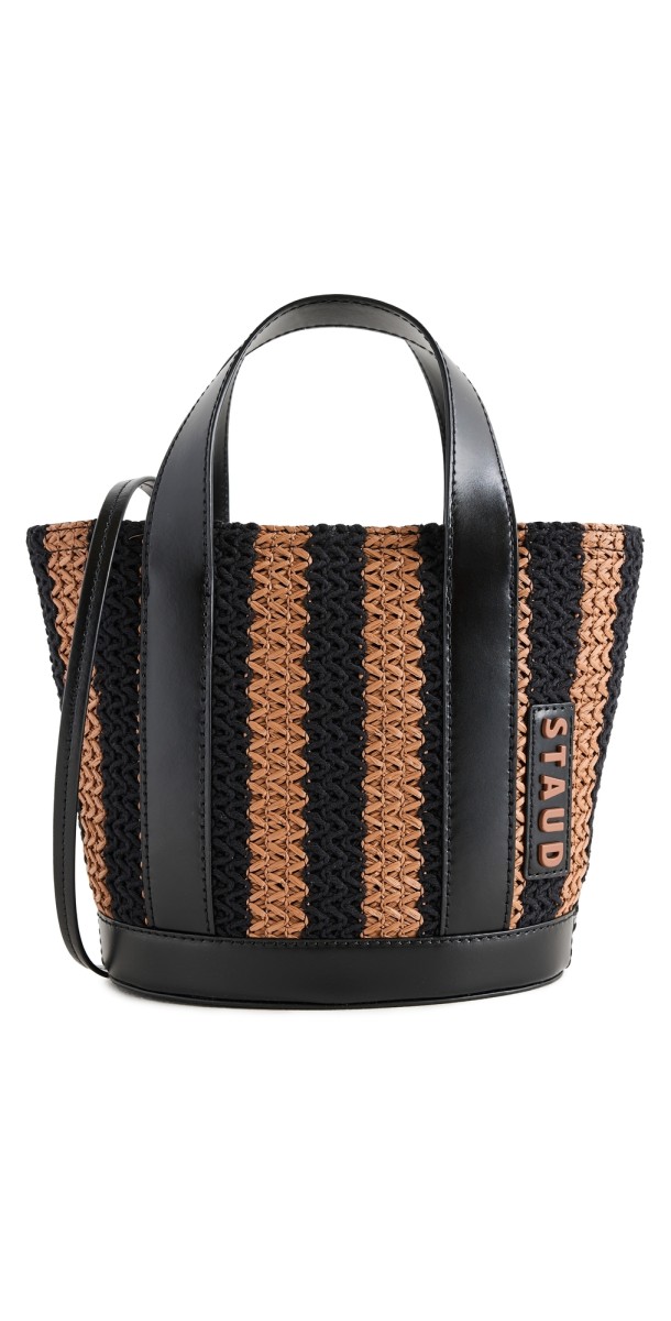 STAUD Allora Mini Tote Black/Tan Seashore Stripe