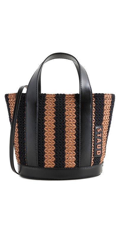 STAUD Allora Mini Tote Black/Tan Seashore Stripe