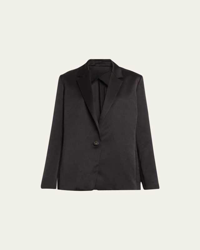 One-Button Fluid Satin Blazer