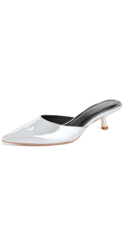 Reformation Wilda Kitten Mules Mirror Metallic